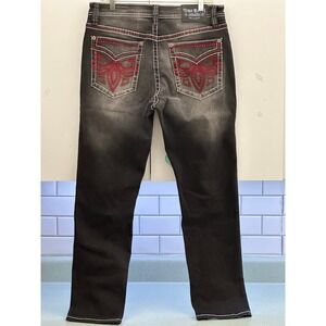 True Rebel 808 Slim Fit Jeans Mens 34x30 Faded Black Red White Stitch 900 Series